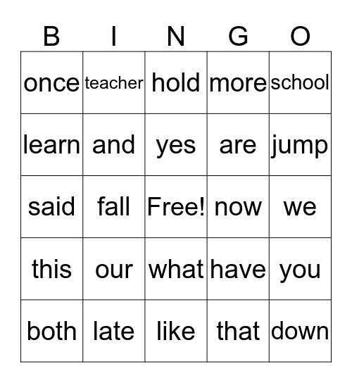 Week 10 Sight Words Bingo Card