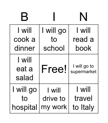 Future Simple Bingo Card