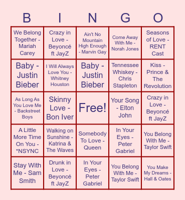 Love Song Bingo! Bingo Card