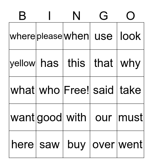 Words, Words, Words Bingo Card