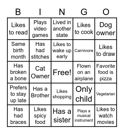 Who's In Our Class? Bingo Card