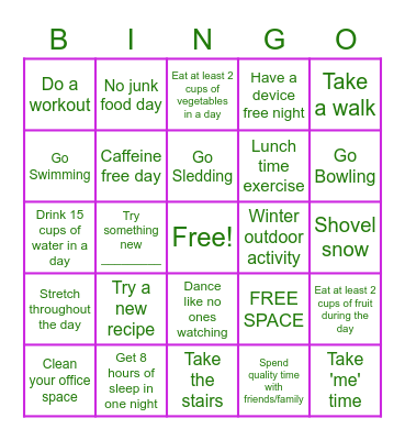 Wesway Wellness Bingo Card