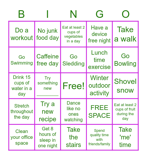 Wesway Wellness Bingo Card