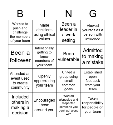 RELATIONAL BINGO Card