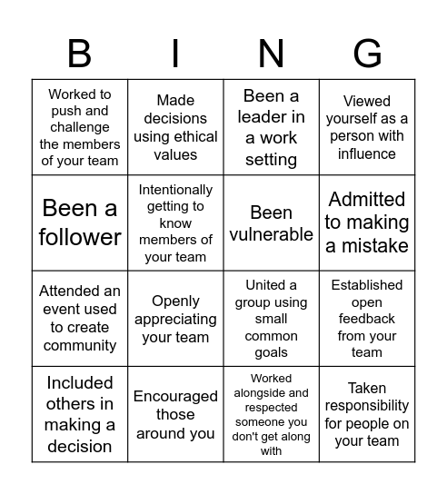 RELATIONAL BINGO Card