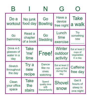 Wesway Wellness Bingo Card