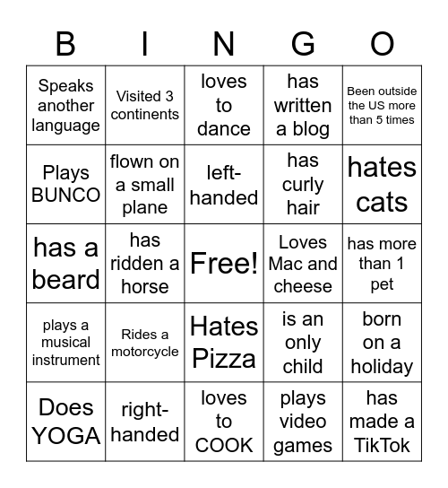 Human Bingo Card