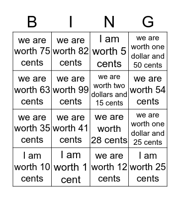 What are the coins worth? Bingo Card