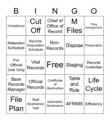 Records Management Bingo Card