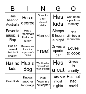 Know your co-workers Bingo Card