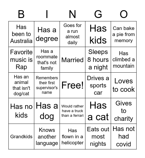 Know your co-workers Bingo Card