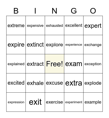 prefix     EX Bingo Card