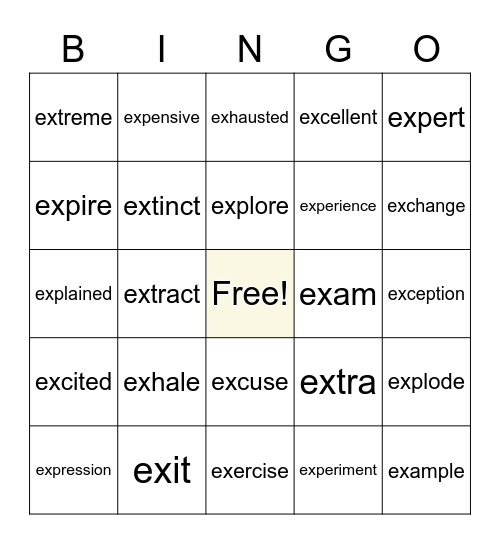 prefix     EX Bingo Card