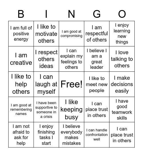 Self Advocacy Bingo Card