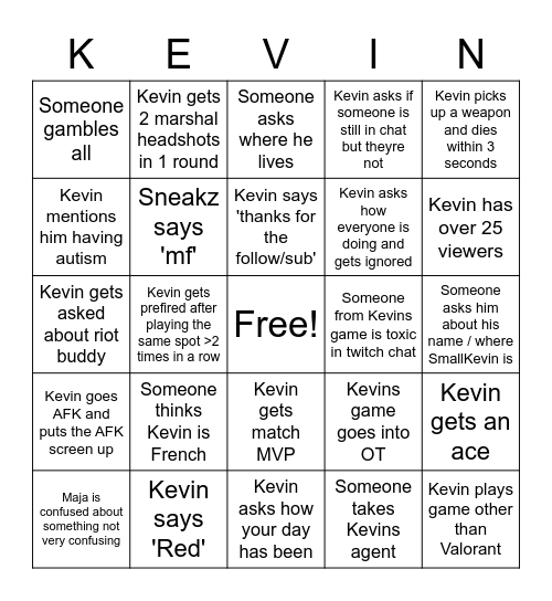 Kevincard Bingo Card