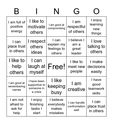 Self Advocacy Bingo Card
