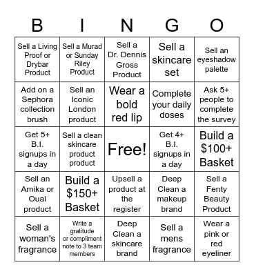 Sephora Valentine's Bingo Card