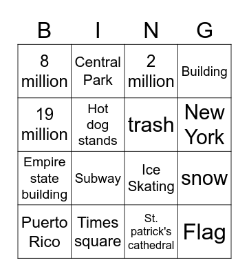 United states Bingo Card