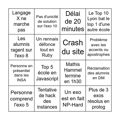 Cod'INSA 2023 Bingo Card