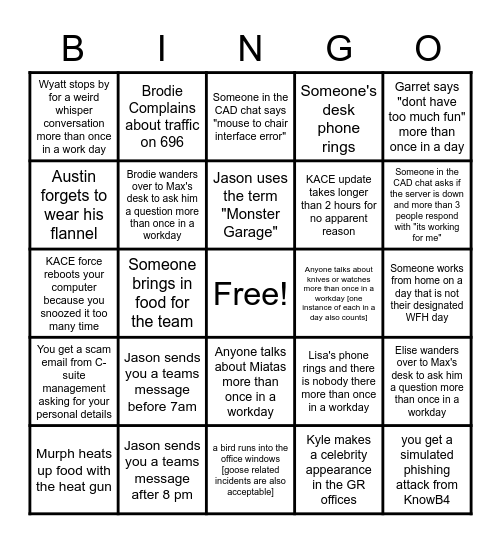 T&D Bingo Card