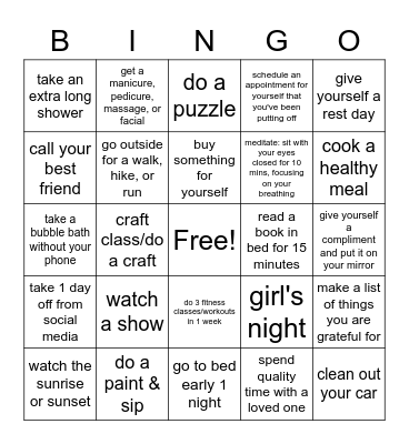 SELF-LOVE BINGO! Bingo Card