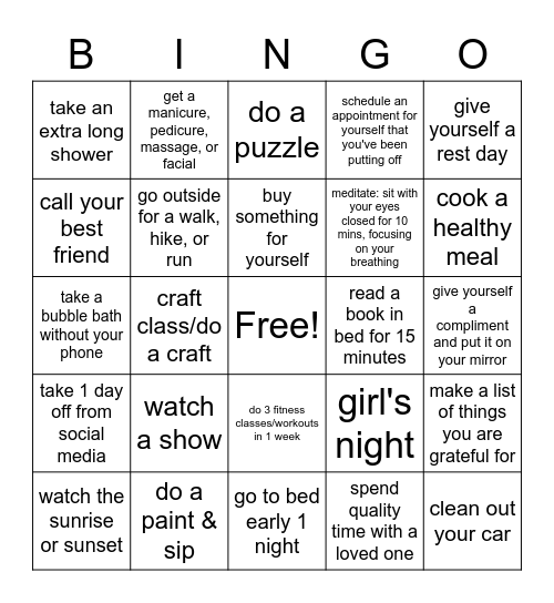 SELF-LOVE BINGO! Bingo Card