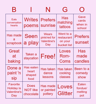 Valentine's Love BINGO Card