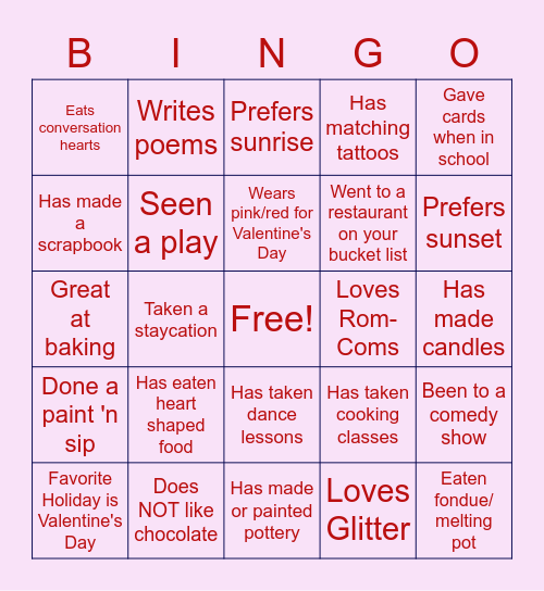 Valentine's Love BINGO Card