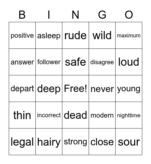 Antonyms 2/1 Bingo Card