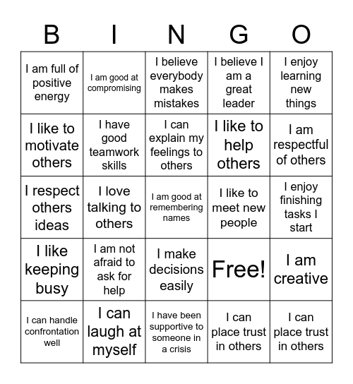 Self Advocacy Bingo Card