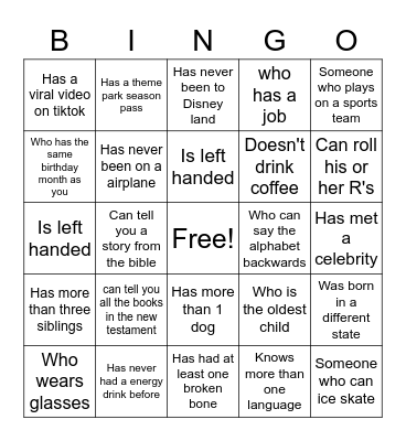Find Someone Who Bingo Card