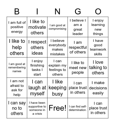 Self Advocacy Bingo Card