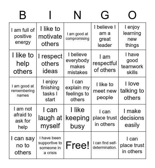 Self Advocacy Bingo Card