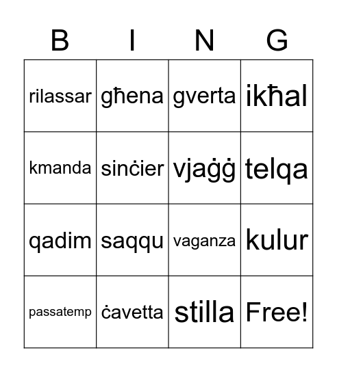 Sinonimi Bingo Card