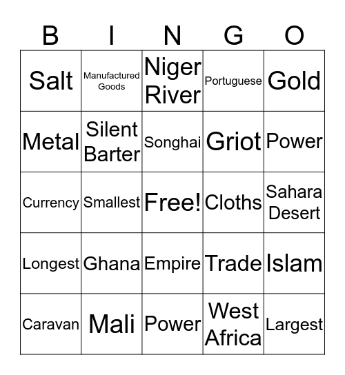 West African Empires Bingo Card