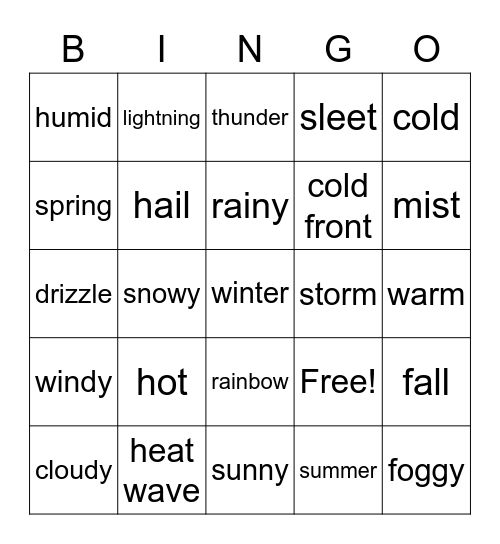Weather Bingo Card