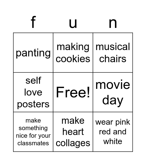 valentine's day Bingo Card