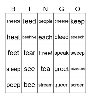 ee & ea Bingo Card