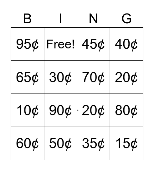 Coin Bingo Card