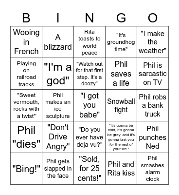 Groundhog Day Bingo Card