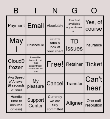 One Call Resolution Bingo Card