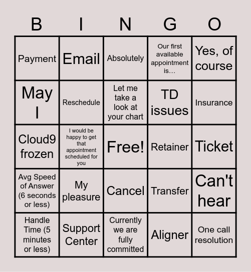 One Call Resolution Bingo Card