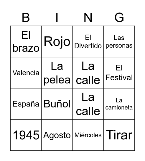 La Tomatina Bingo Card
