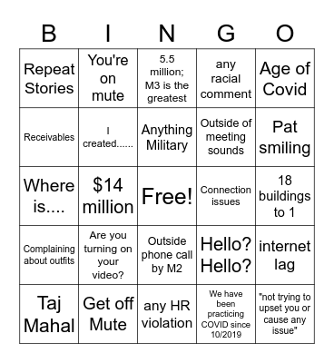 Zoom Ice Day Bingo Card