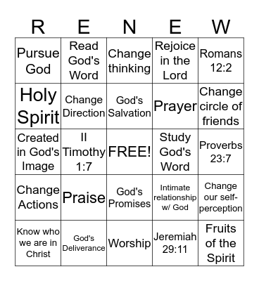 Renew Your Mind Bingo Card