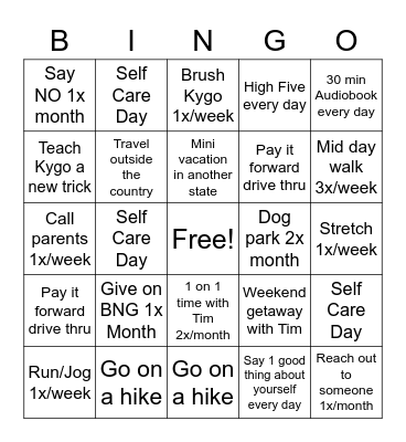 2023 Goals Bingo Card