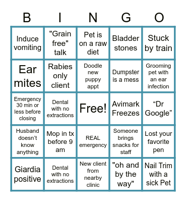 Vet Tech Bingo Card