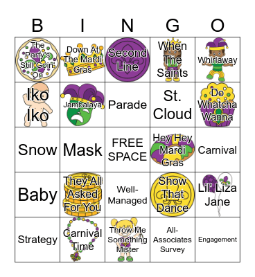 Mardi Gras Music Bingo Card