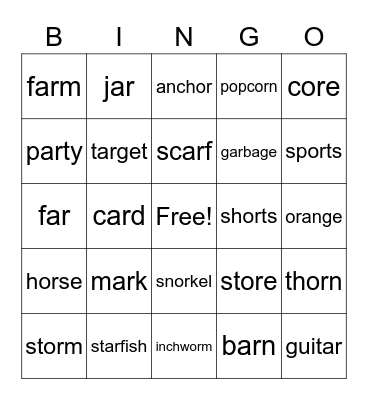 Bossy R Bingo (ar and or) Bingo Card