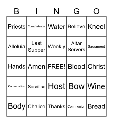 Eucharist Bingo Card